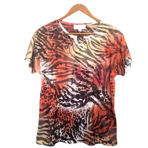 Breckenridge Petite, Blouse Animal print browns, with gold studs - Size PM